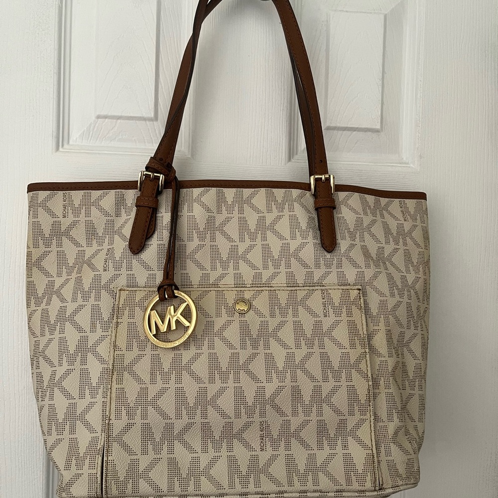 Michael Kors Tan and Brown Signature Tote